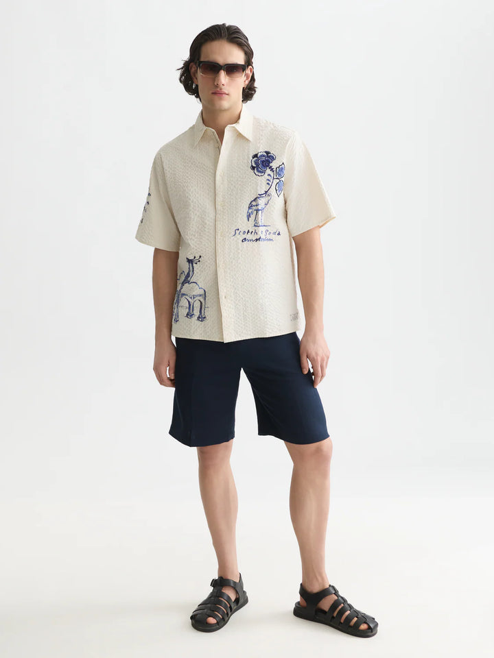 SCOTCH &amp; SODA X ROYAL DELFT RELAXED SHORT-SLEEVE SHIRT "EGGNOG"