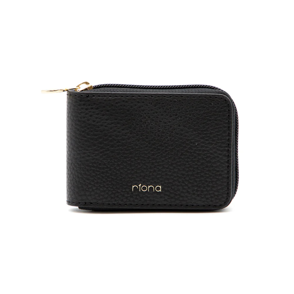RIONA PEBBLED SOHO ZIP AROUND RFID WALLET "BLACK"