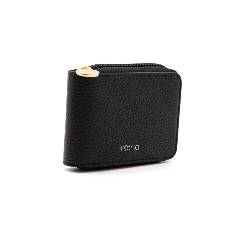RIONA PEBBLED SOHO ZIP AROUND RFID WALLET "BLACK"
