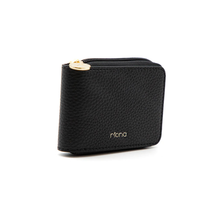 RIONA PEBBLED SOHO ZIP AROUND RFID WALLET "BLACK"