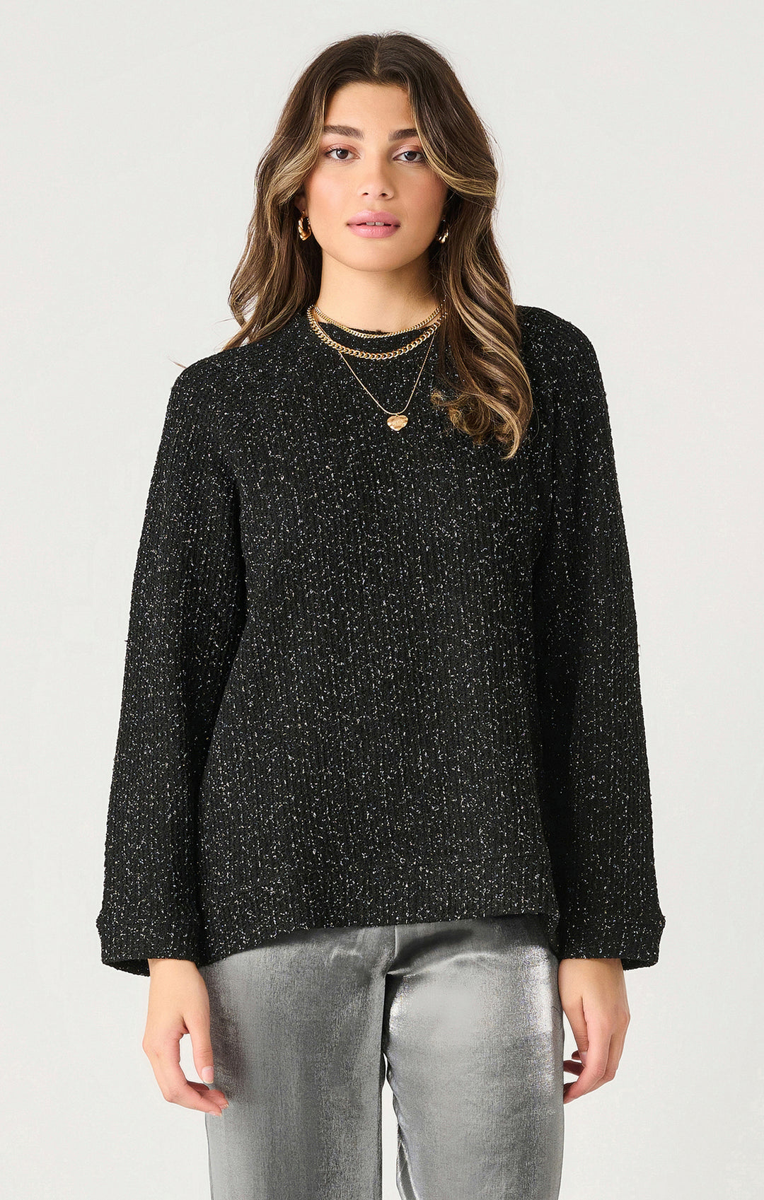 LS OVERSIZED SHIMMER TOP "BLACK"