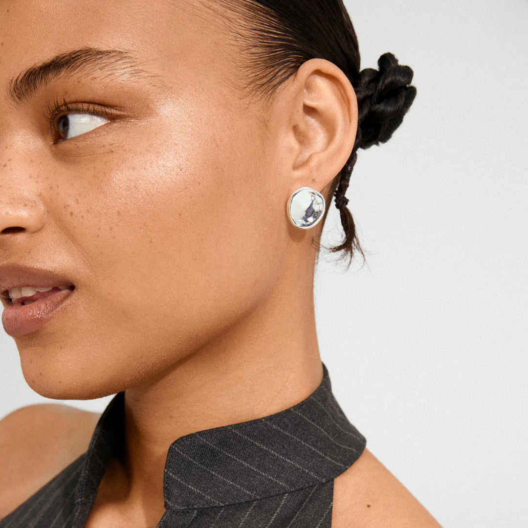 SPARKLE RECYCLED FLAT STUD EARRINGS "SILVER PLATED"