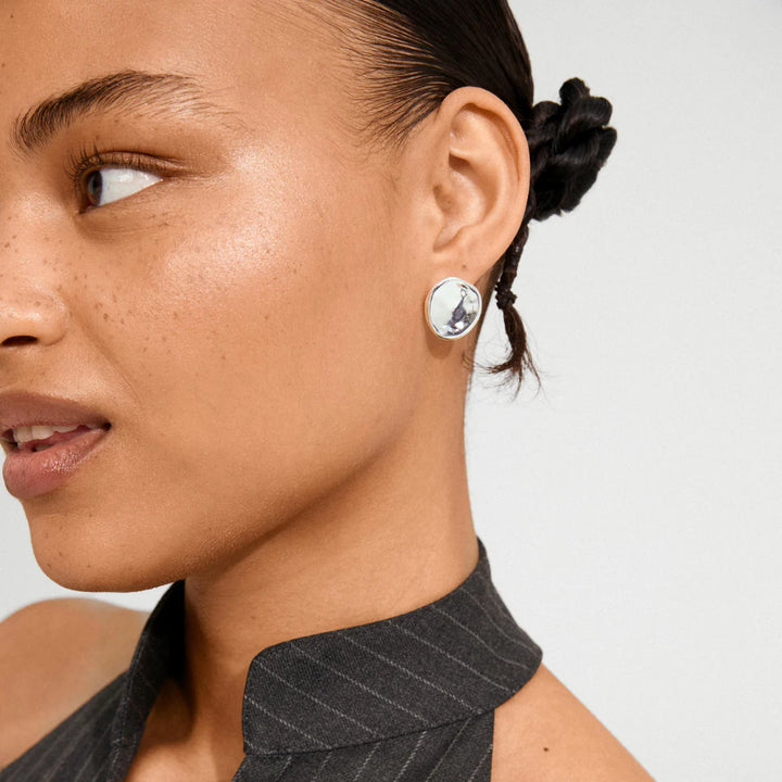 SPARKLE RECYCLED FLAT STUD EARRINGS "SILVER PLATED"