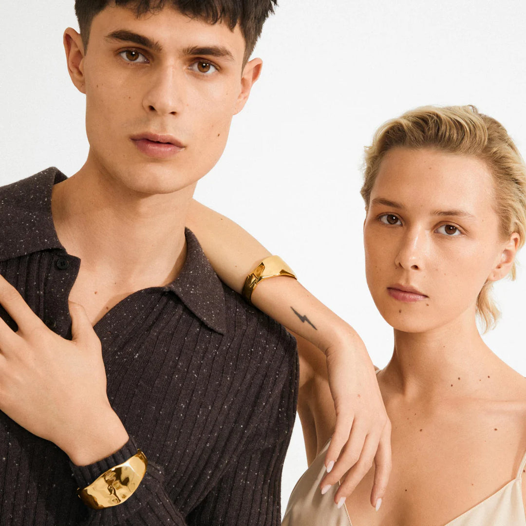 SPARKLE RECYCLED FLAT BANGLE BRACELET "GOLD-PLATED"