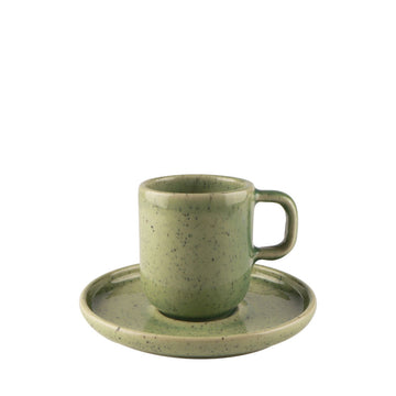 MESA CERAMICS SPECKLE GREEN COFFEE CUP &  SAUCER - 70ML