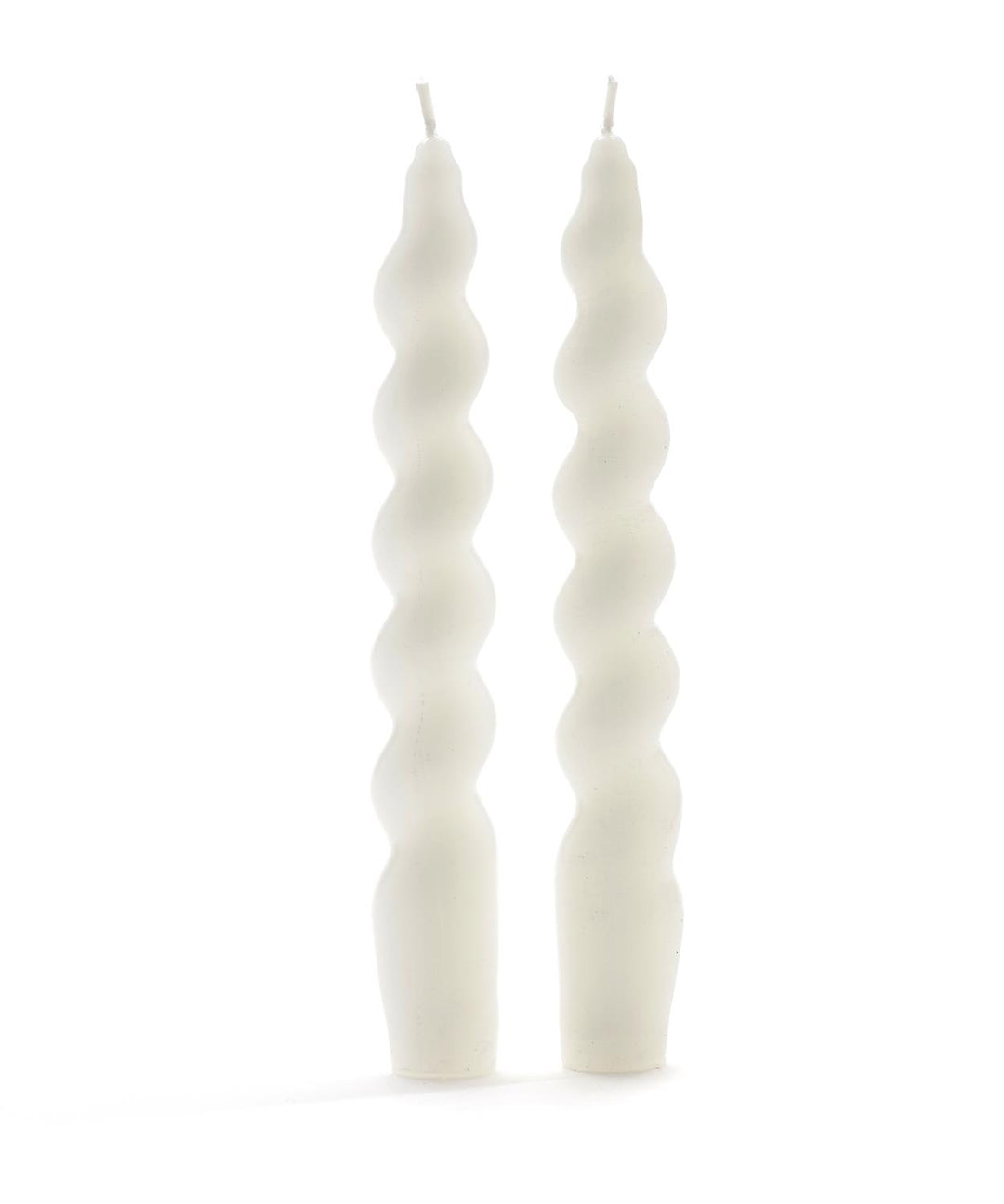 WHITE SPIRAL TAPER CANDLES - SET OF 2