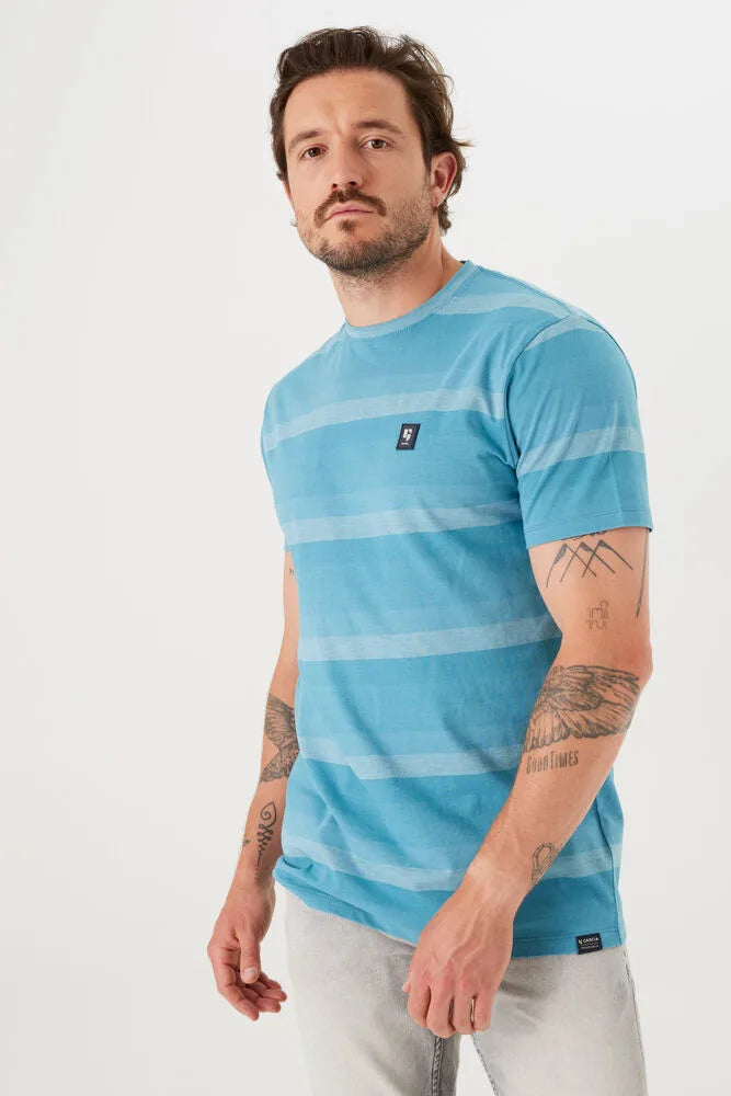 GARCIA STRIPED T-SHIRT "LIGHT TEAL"