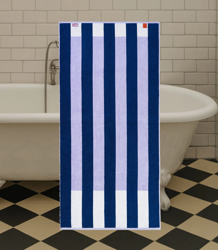 CLASSIC STRETCH TOWEL "OFFSET STRIPE" - STUDIO NAVY/LILAC/WORKSHOP WHITE