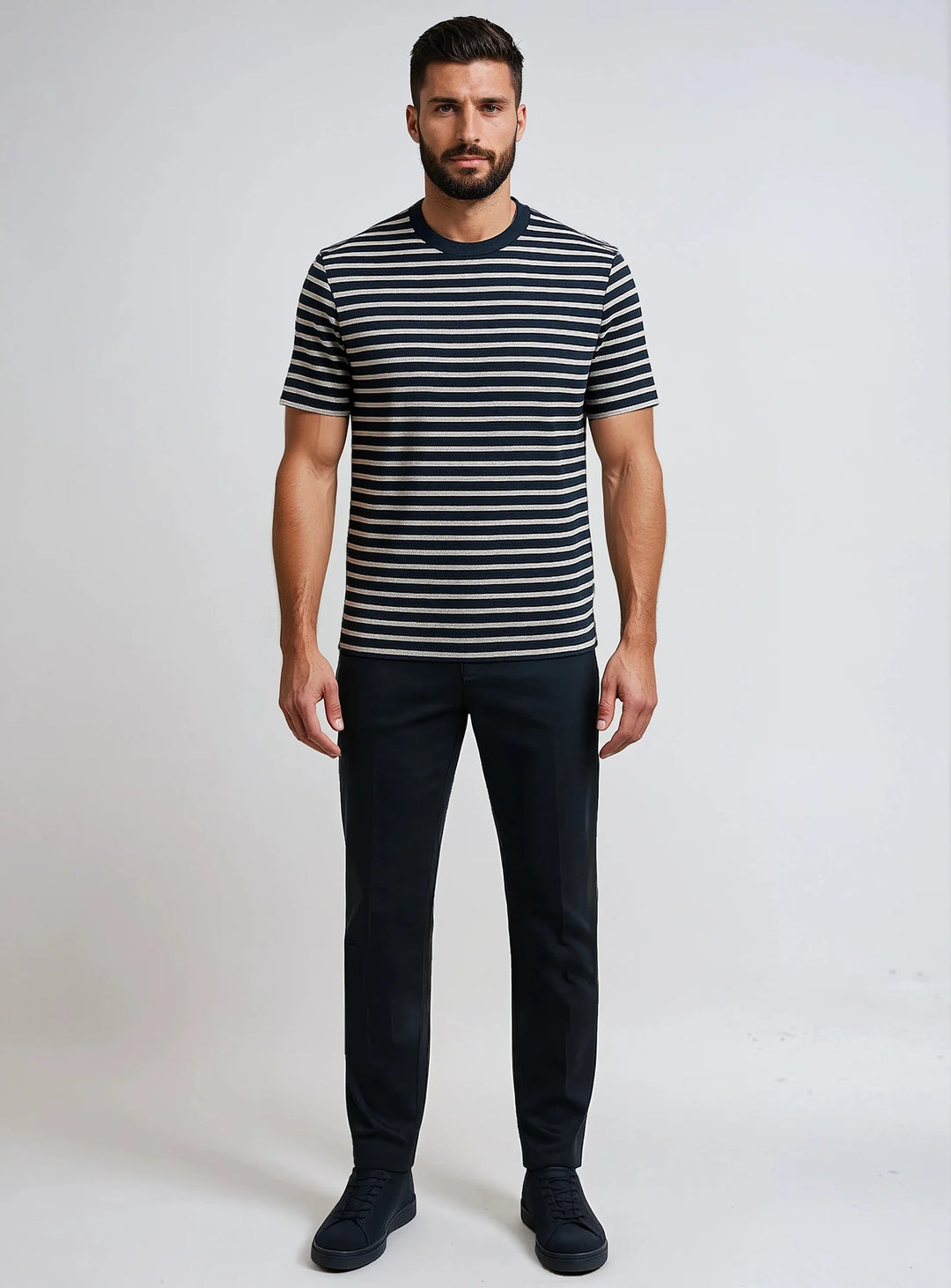 MICAL - SEMI FIT STRIPED CREWNECK T-SHIRT "NAVY"