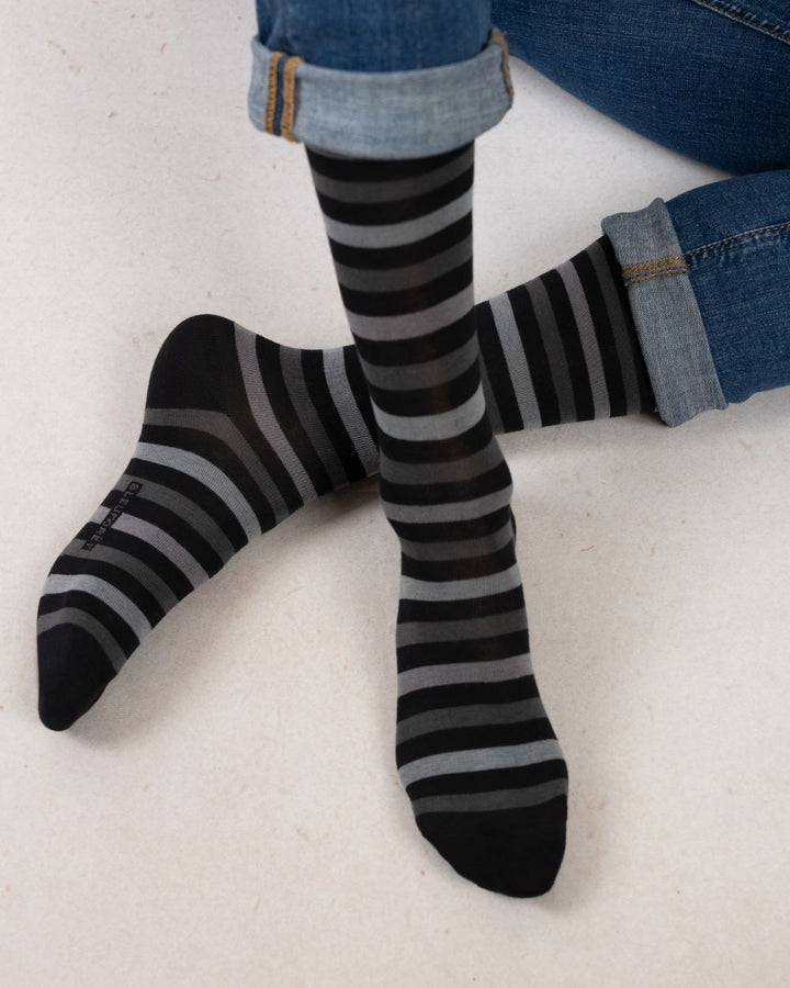 MULTICOLOUR STRIPED COTTON SOCKS "BLACK/GREY"