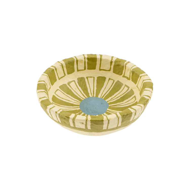 PAINTED PAPER MACHE MINI BOWL - GREEN STRIPE
