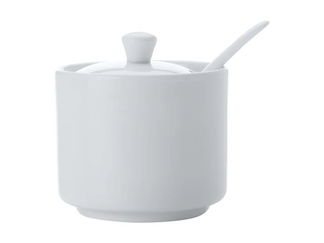 WHITE BASICS SUGAR BOWL AND SPOON