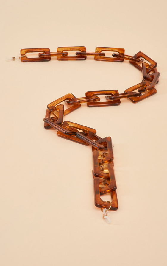 RECTANGLE BLOCK SUNGLASSES CHAIN - TORTOISESHELL