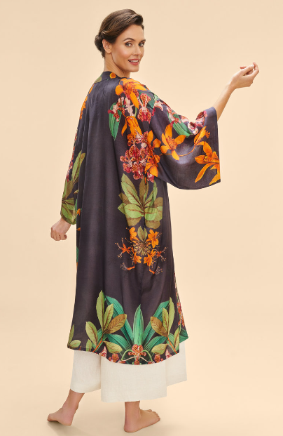 BOTANY BLISS IN CHARCOAL KIMONO GOWN