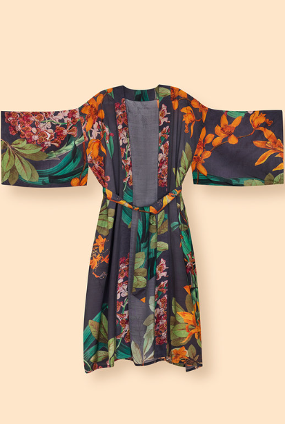 BOTANY BLISS IN CHARCOAL KIMONO GOWN