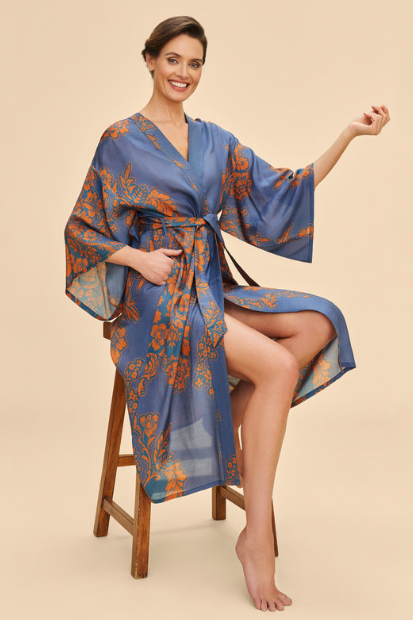 DENIM TAPESTRY KIMONO GOWN