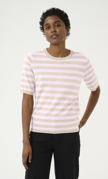 KAFFE KALIZZA PULLOVER - FEATHER GRAY MELANGE/PINK