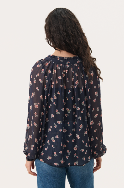 KELSIAPW BLOUSE "DARK NAVY MINI BLURRED FLOWER"