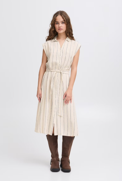 IHLINNO DRESS "NATURAL ECRU STRIPE"