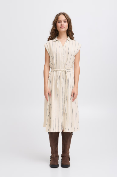 IHLINNO DRESS "NATURAL ECRU STRIPE"