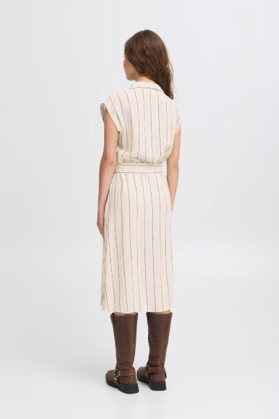 IHLINNO DRESS "NATURAL ECRU STRIPE"