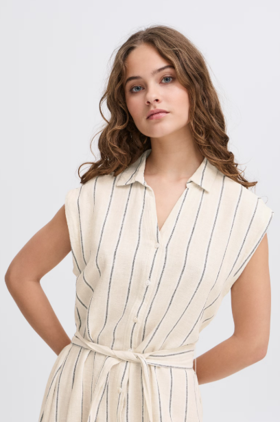IHLINNO DRESS "NATURAL ECRU STRIPE"