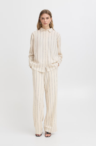 IHLINNO PANTS "NATURAL ECRU STRIPE"