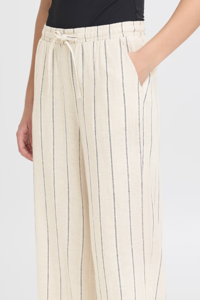IHLINNO PANTS "NATURAL ECRU STRIPE"