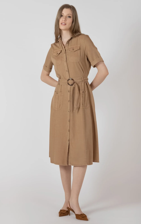 BELTED UTILITY MIDI DRESS "CAFE AU LAIT"