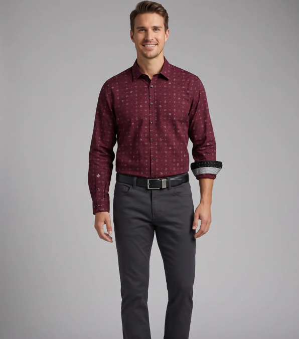 EASY CARE ALL OVER MINIMAL PRINT SHIRT "BORDO MIX"
