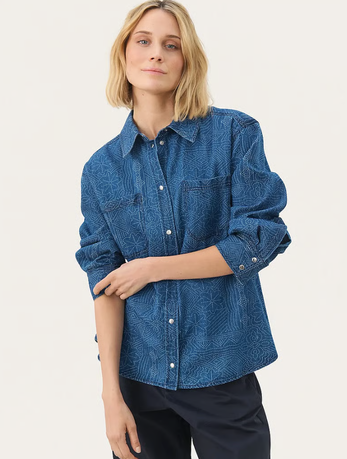 TERESAPW DENIM SHIRT "DENIM DOT PRINT"