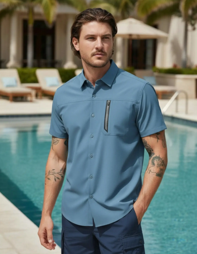 SOLID 4-WAY STRETCH SHIRT "CHAMBRAY"