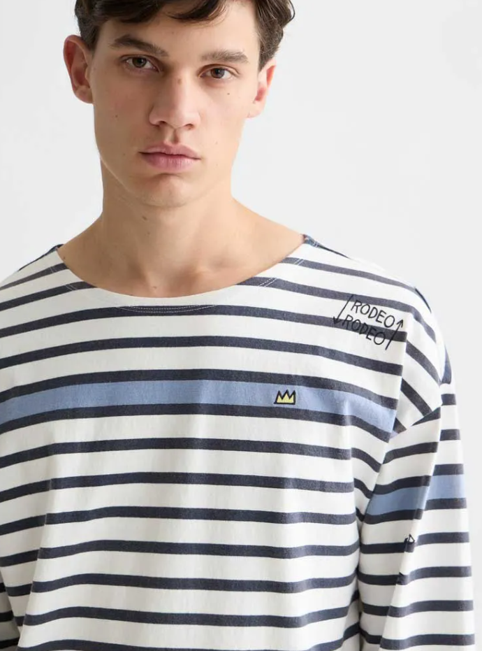 BASQUIAT BRETON STRIPED LONG SLEEVE SHIRT "NAVY"