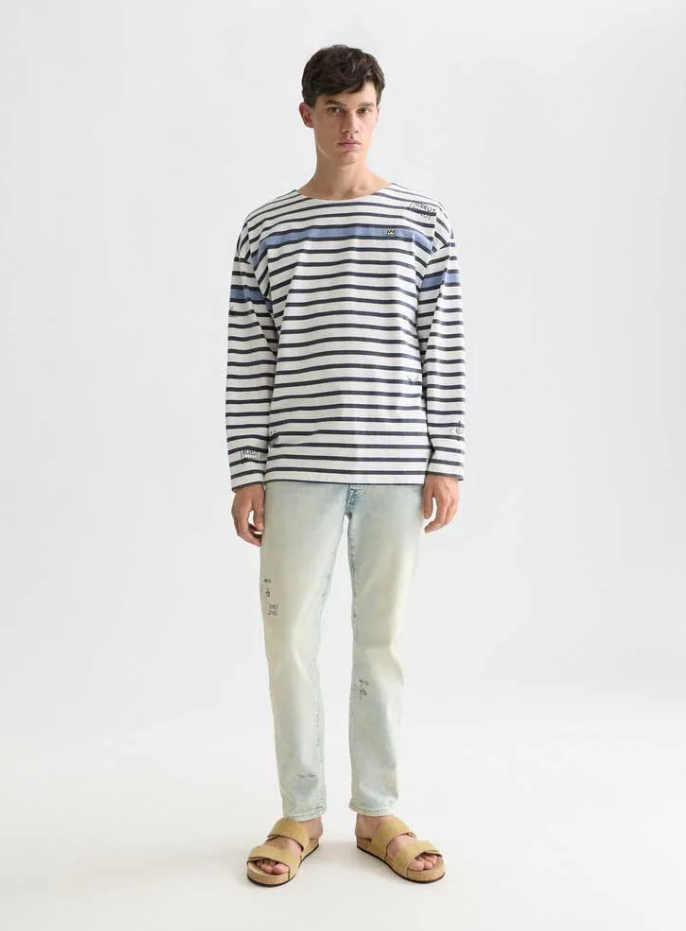 BASQUIAT BRETON STRIPED LONG SLEEVE SHIRT "NAVY"