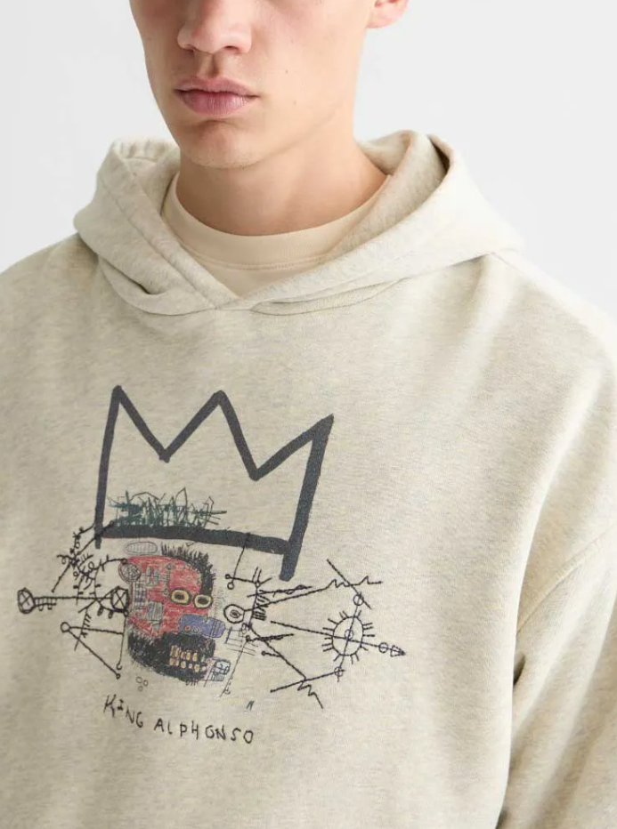 BASQUIAT WASHED ARTWORK RELAXED FIT HOODIE "OATMEAL MELANGE"