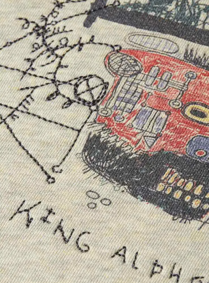 BASQUIAT WASHED ARTWORK RELAXED FIT HOODIE "OATMEAL MELANGE"