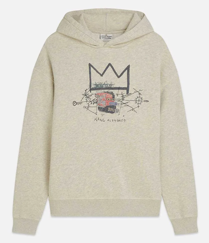 BASQUIAT WASHED ARTWORK RELAXED FIT HOODIE "OATMEAL MELANGE"