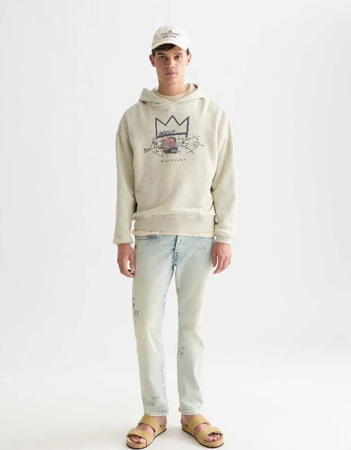BASQUIAT WASHED ARTWORK RELAXED FIT HOODIE "OATMEAL MELANGE"
