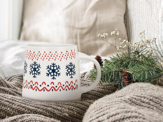 WIDE BASE MUG W/ NORDIC PATTERN 3.5&