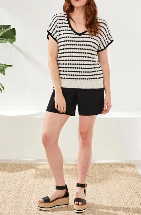 STRIPED V-NECK DOLMAN SHIRT "BLACK"