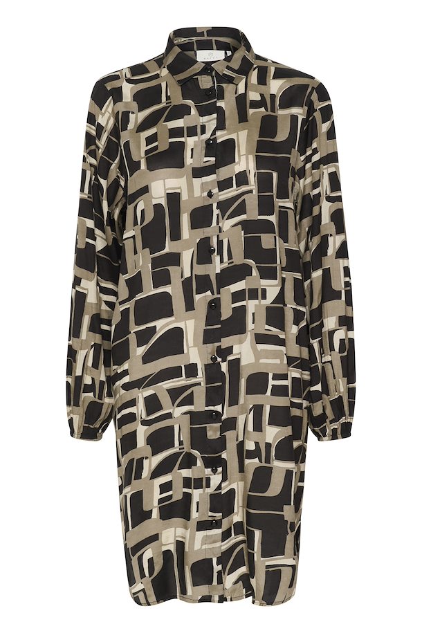 KATANYA SHIRT DRESS - BLACK/BEIGE GRAPHIC PRINT