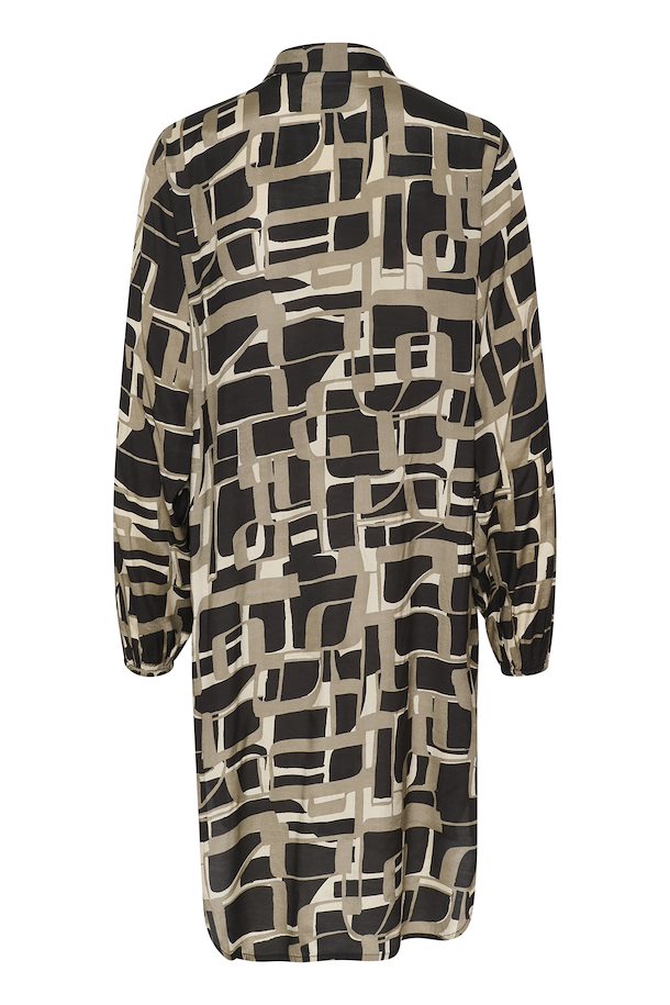 KATANYA SHIRT DRESS - BLACK/BEIGE GRAPHIC PRINT