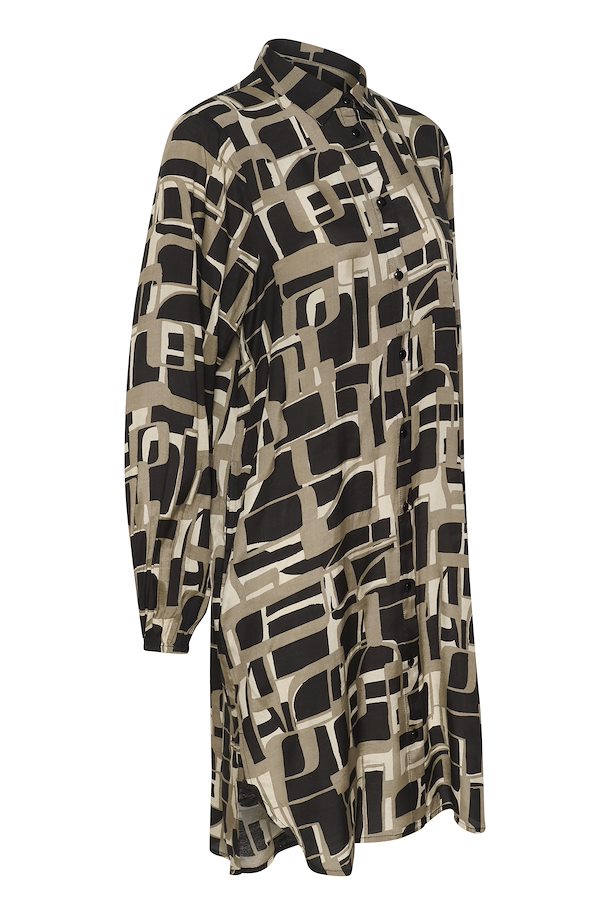 KATANYA SHIRT DRESS - BLACK/BEIGE GRAPHIC PRINT