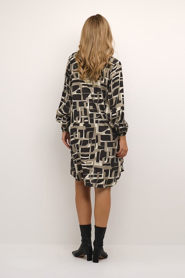 KATANYA SHIRT DRESS - BLACK/BEIGE GRAPHIC PRINT