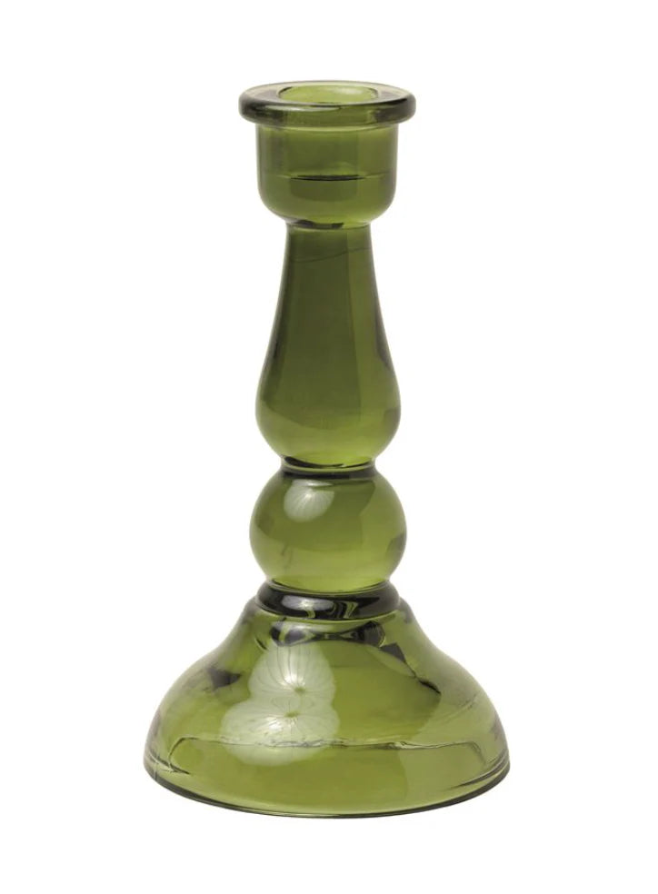 TALL GLASS TAPER HOLDER - DARK GREEN