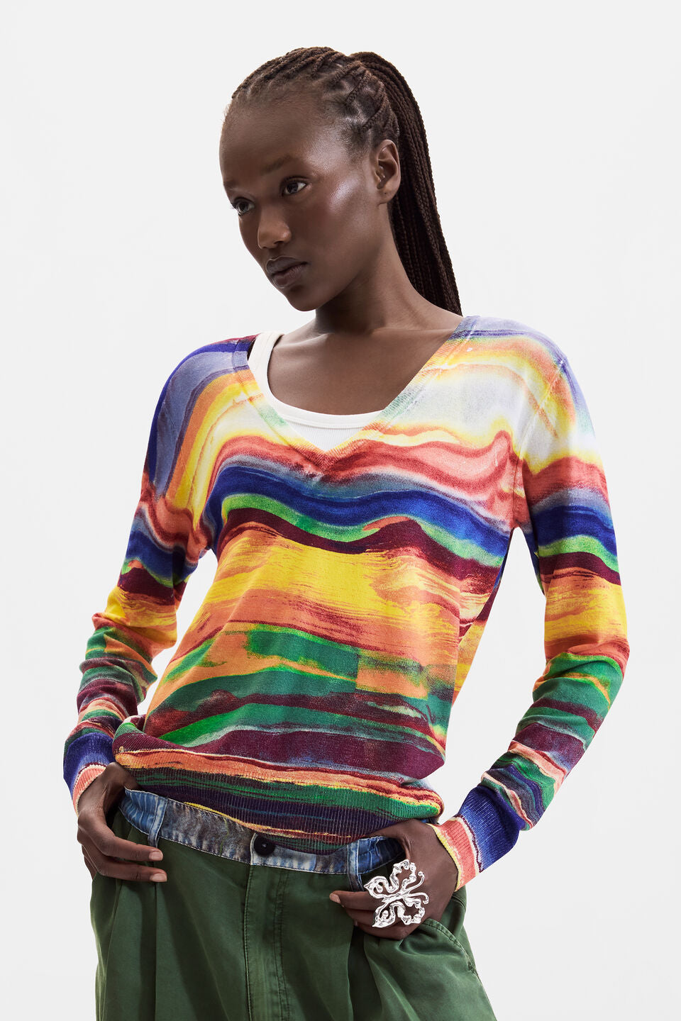 TERREN FINE KNIT PRINTED SWEATER "YELLOW"