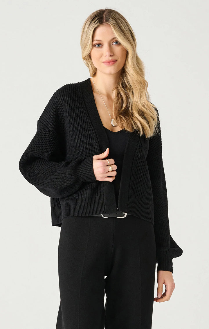 LS TEXTURED OPEN CARDIGAN "BLACK"