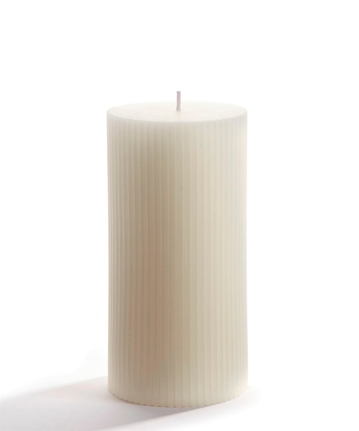 TEXTURED STRIPE WHITE PILLAR CANDLE 3X6