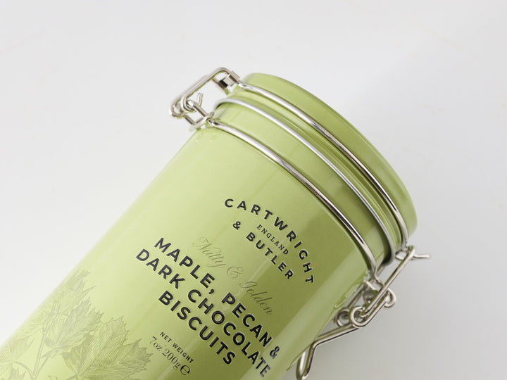 MAPLE &amp; PECAN DARK CHOCOLATE BISCUITS IN TIN 200G