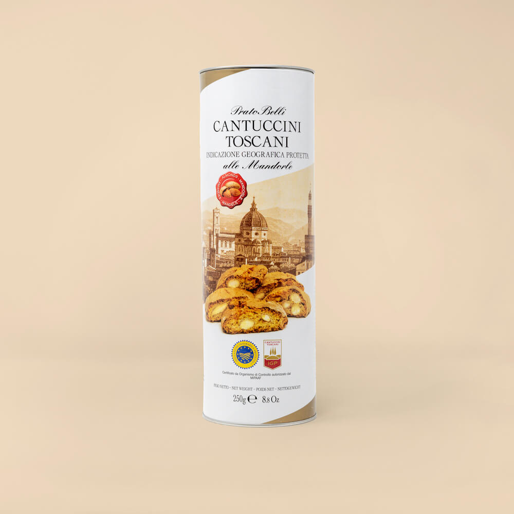 CANTUCCINI PGI ALMOND 25% IN HARDCOVER CYLINDER 250G